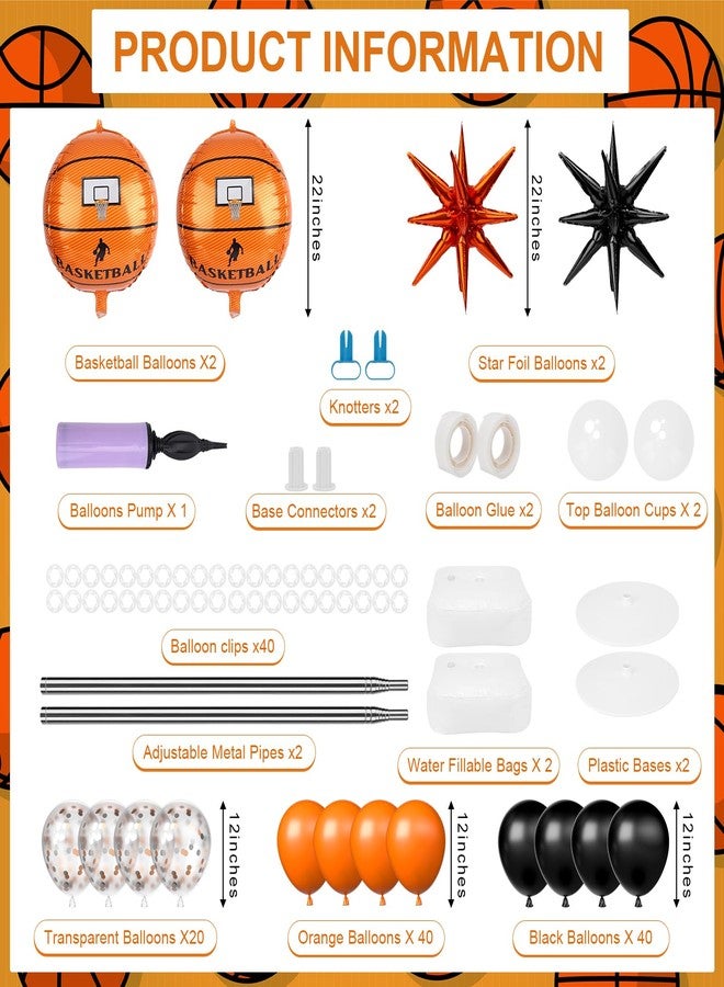 PLUVAVA 2 Sets Basketball Balloon Column Stand Kit Balloon Arch with Adjustable Stands Tower Kit 100 Latex Balloons Star Foil Balloons for Basketball Birthday Party Decorations - Image 2